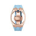 Straps Acero Inoxidable Rose Gold Azul Claro + Logo AP en hebilla