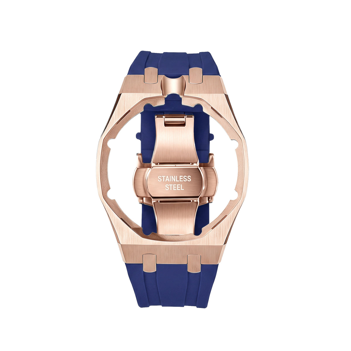 Straps Acero Inoxidable Rose Gold Azul + Logo AP en hebilla