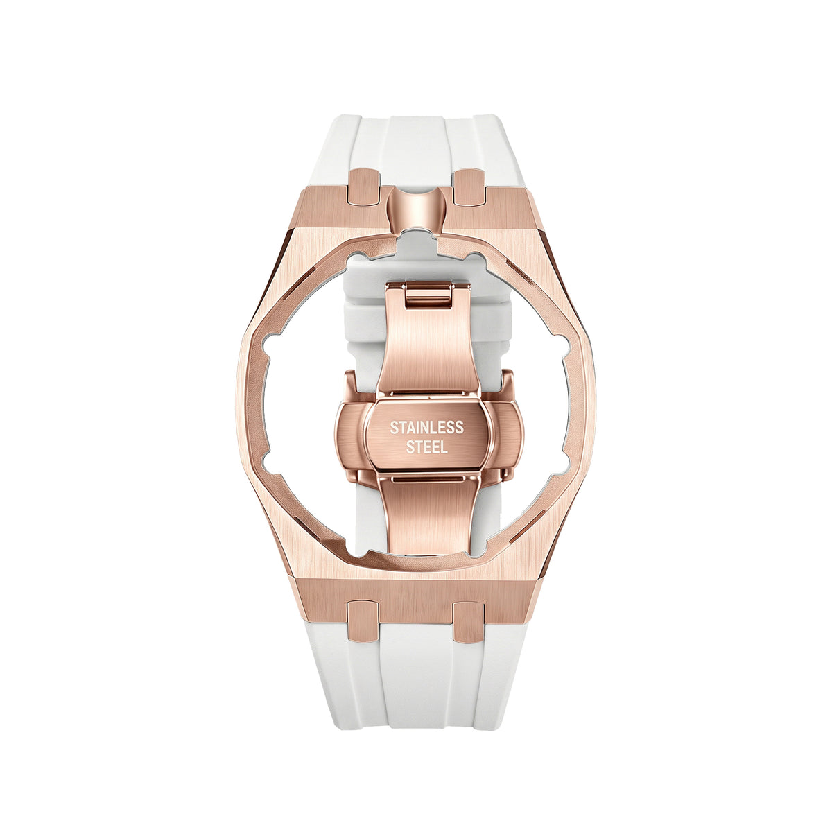 Straps Acero Inoxidable Rose Gold Blanco + Logo AP en hebilla