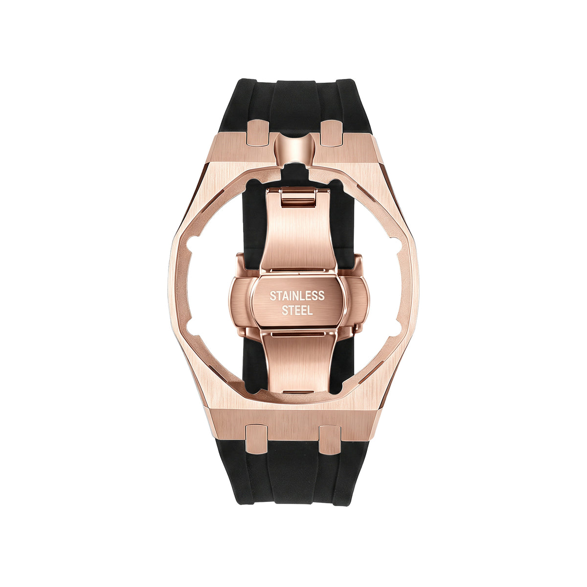 Straps Acero Inoxidable Rose Gold Negro + Logo AP en hebilla