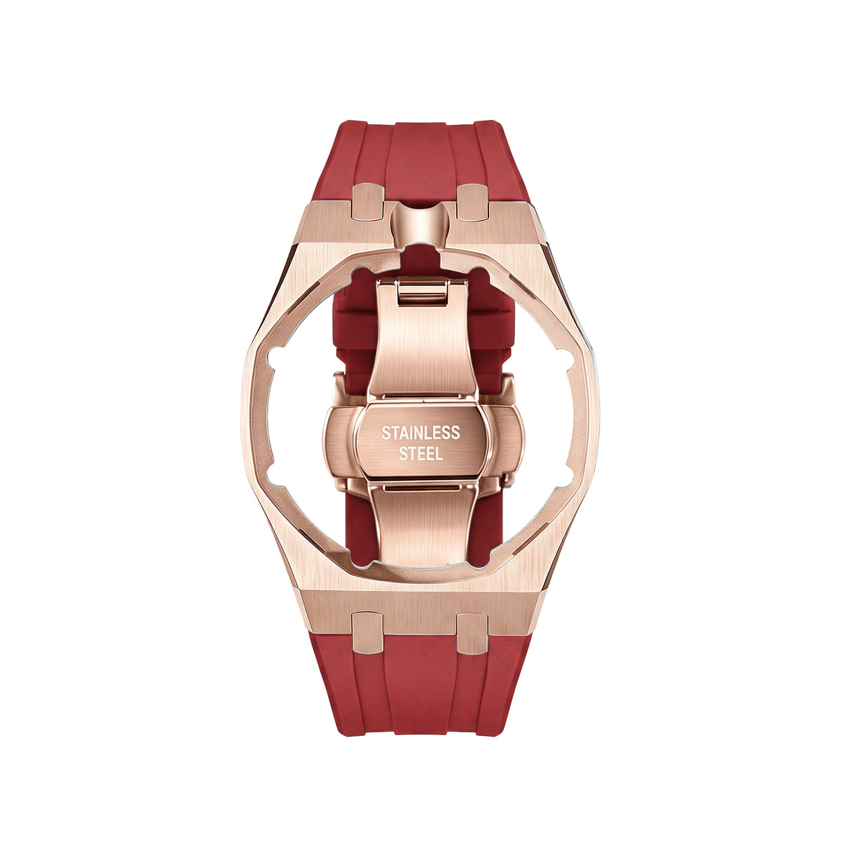 Straps Acero Inoxidable Rose Gold Rojo + Logo AP en hebilla