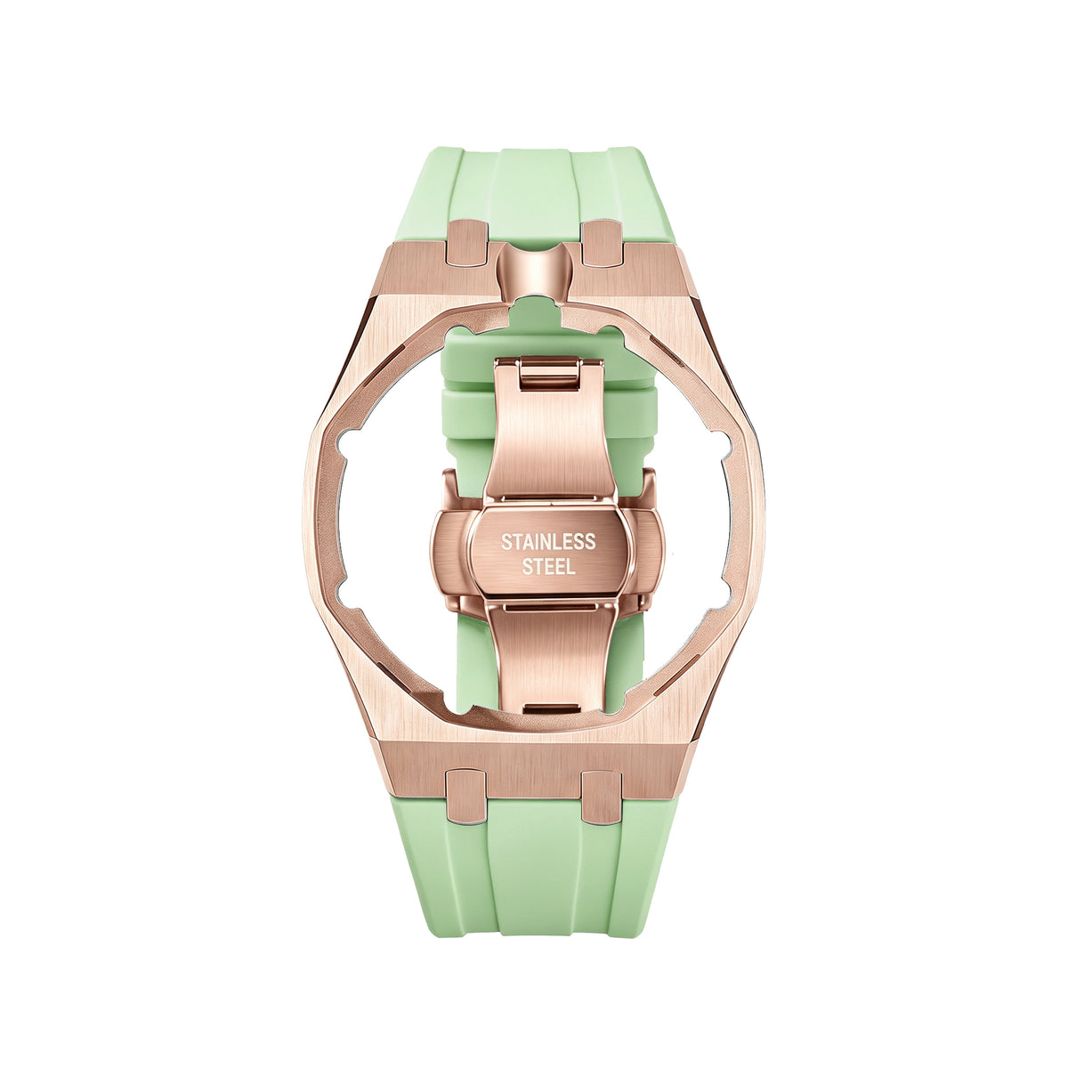 Straps Acero Inoxidable Rose Gold Verde Claro + Logo AP en hebilla