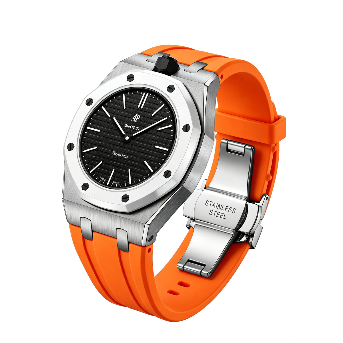 Straps Acero Inoxidable Naranja + Logo AP en hebilla
