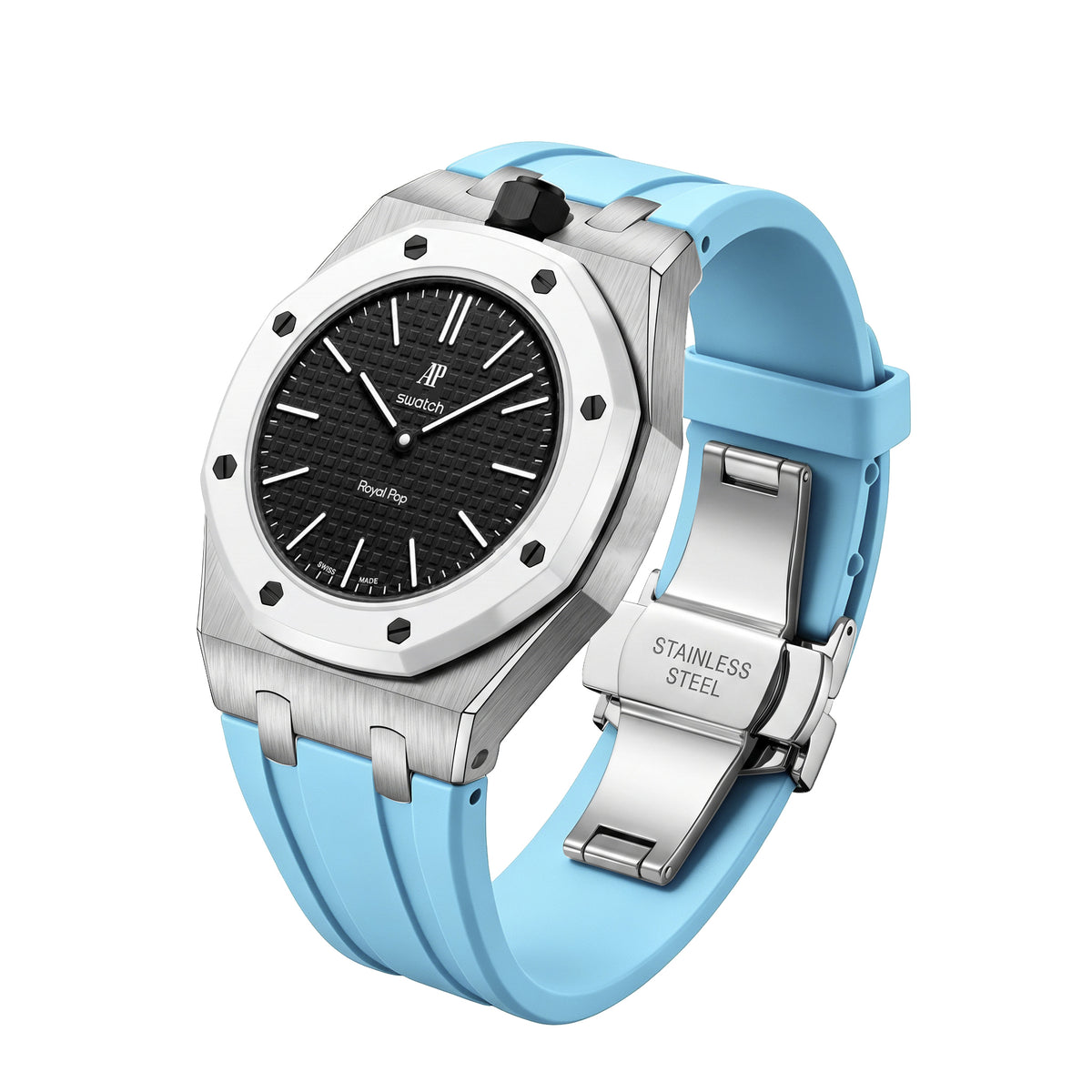 Straps Acero Inoxidable Azul Claro + Logo AP en hebilla