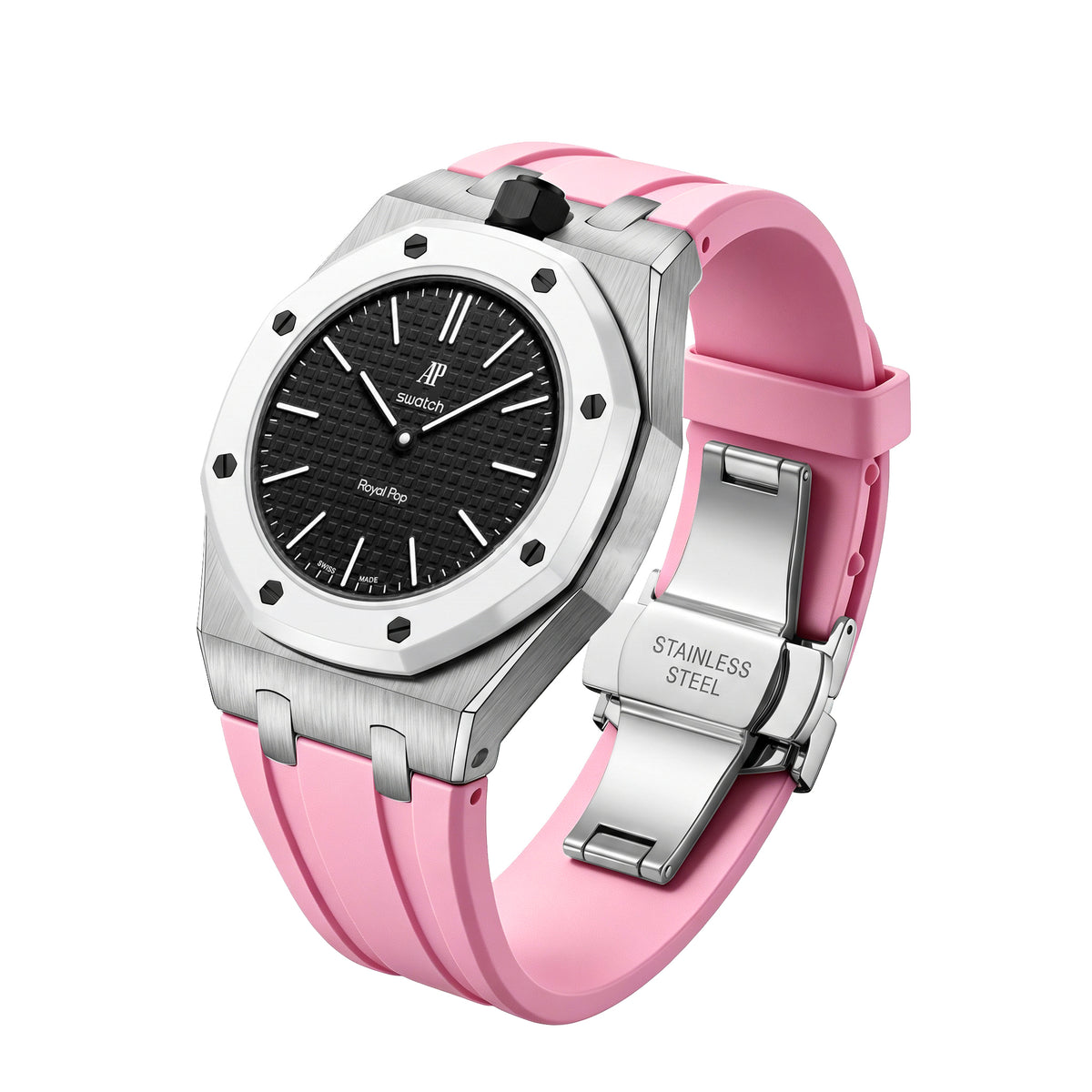 Straps Acero Inoxidable Rosa + Logo AP en hebilla