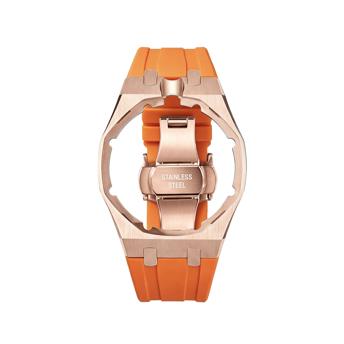 Straps Acero Inoxidable Rose Gold Naranja + Logo AP en hebilla