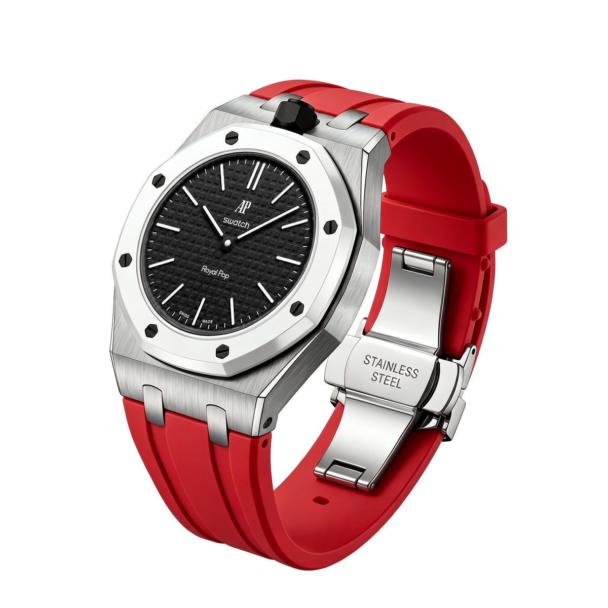 Straps Acero Inoxidable Rojo + Logo AP en hebilla
