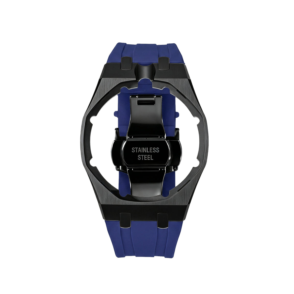 Straps Acero Inoxidable Black Azul + Logo AP en hebilla