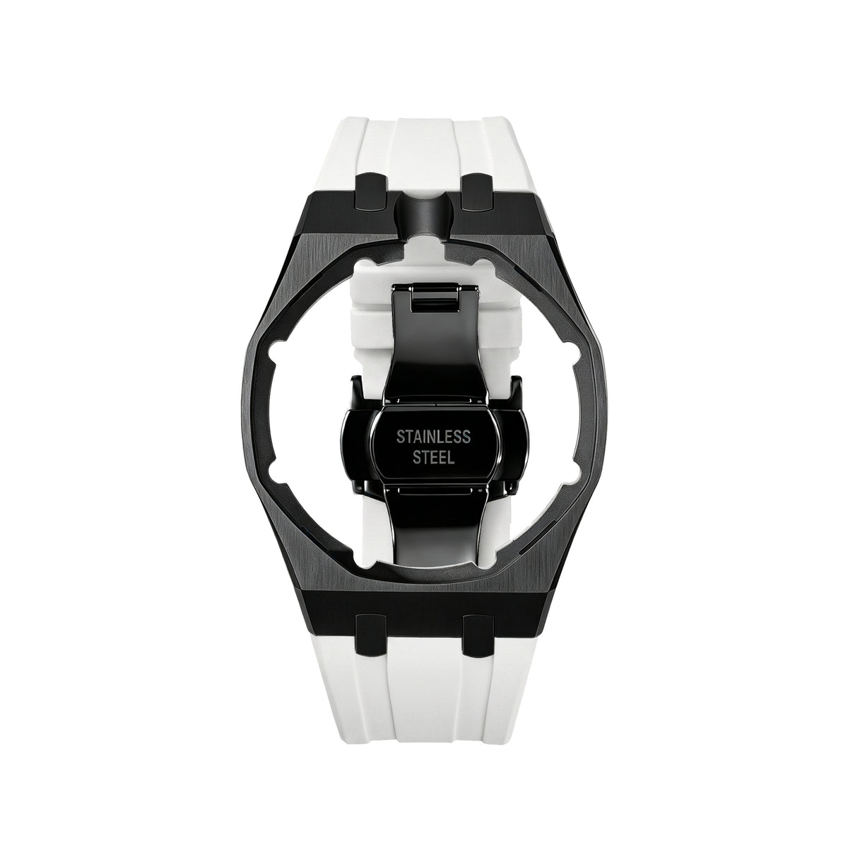 Straps Acero Inoxidable Black Blanco + Logo AP en hebilla
