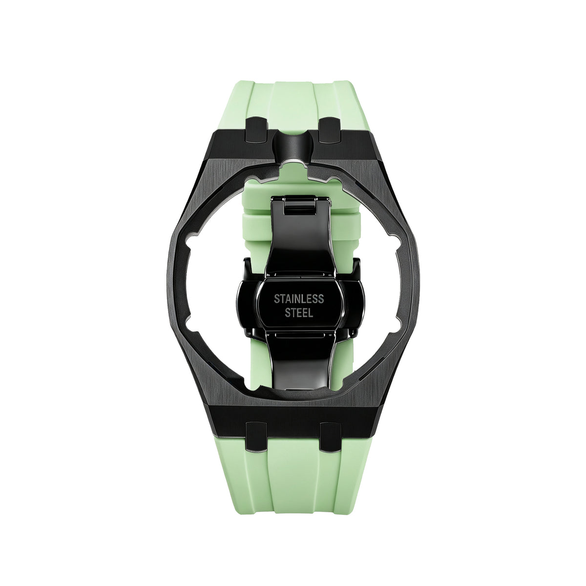 Straps Acero Inoxidable Black Verde Claro + Logo AP en hebilla