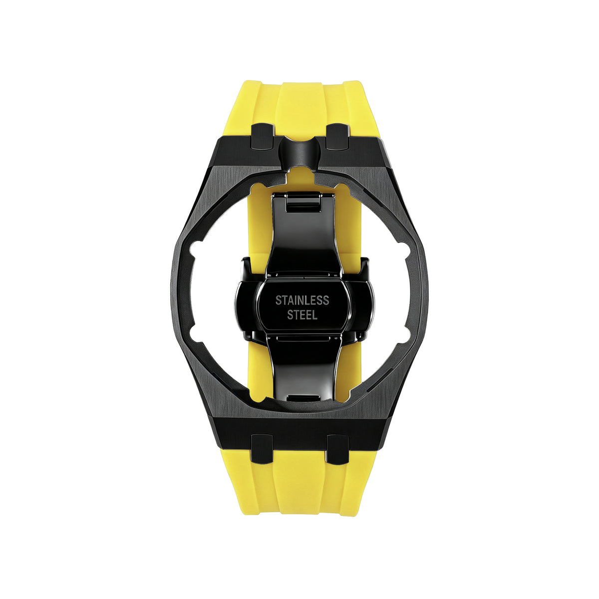 Straps Acero Inoxidable Black Amarillo + Logo AP en hebilla