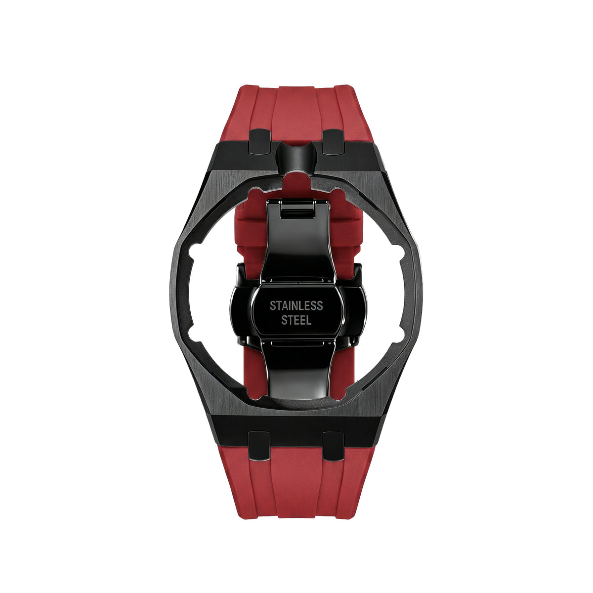 Straps Acero Inoxidable Black Rojo + Logo AP en hebilla